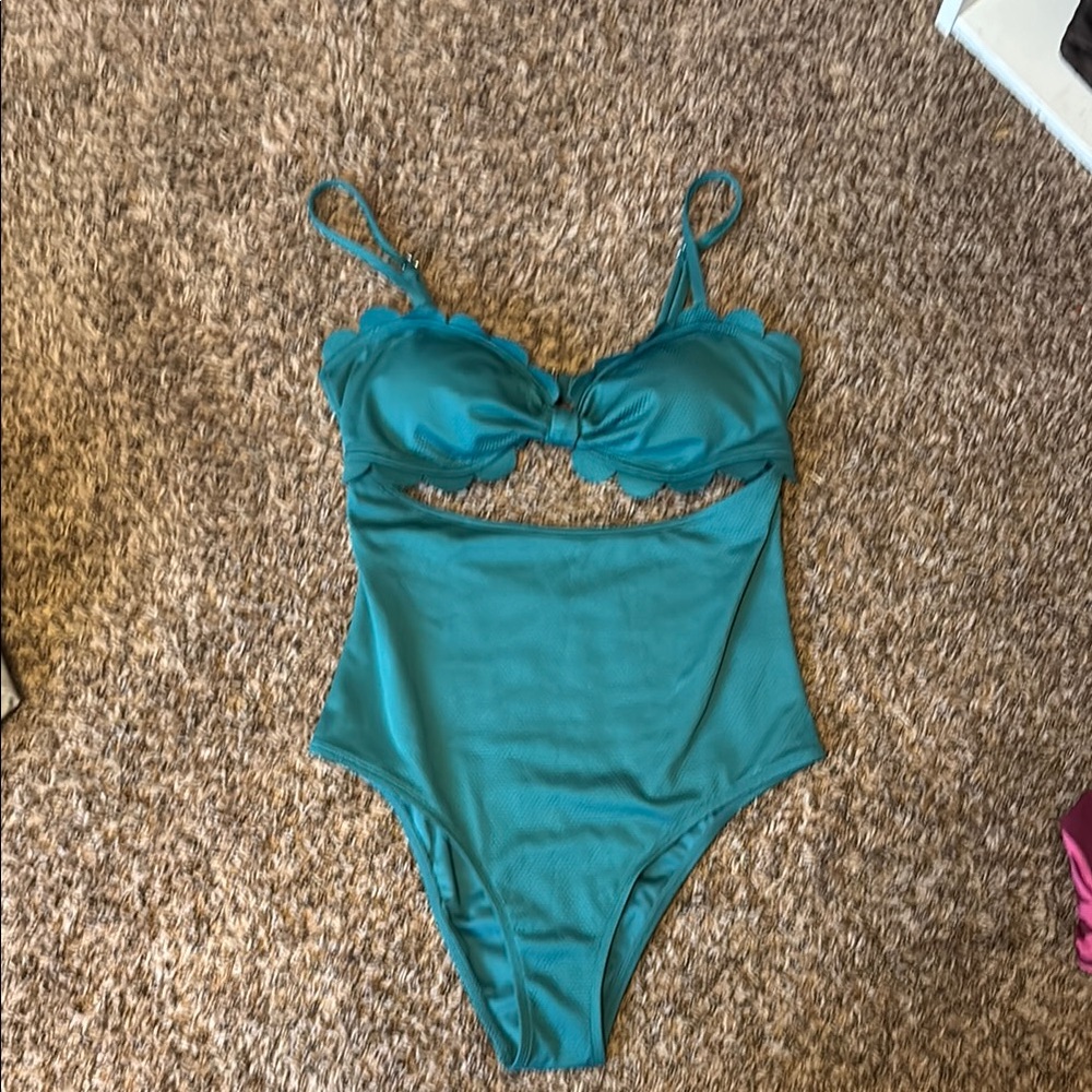 Cupshe Teal Scallop-Edge Cutout One-Piece Swimsuit